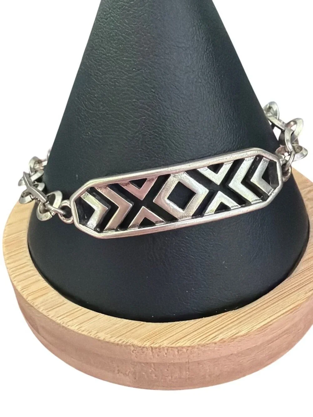 Premier Design Silver Tone Bracelet Anklet Cutout Chain Link ID Adj 10.5